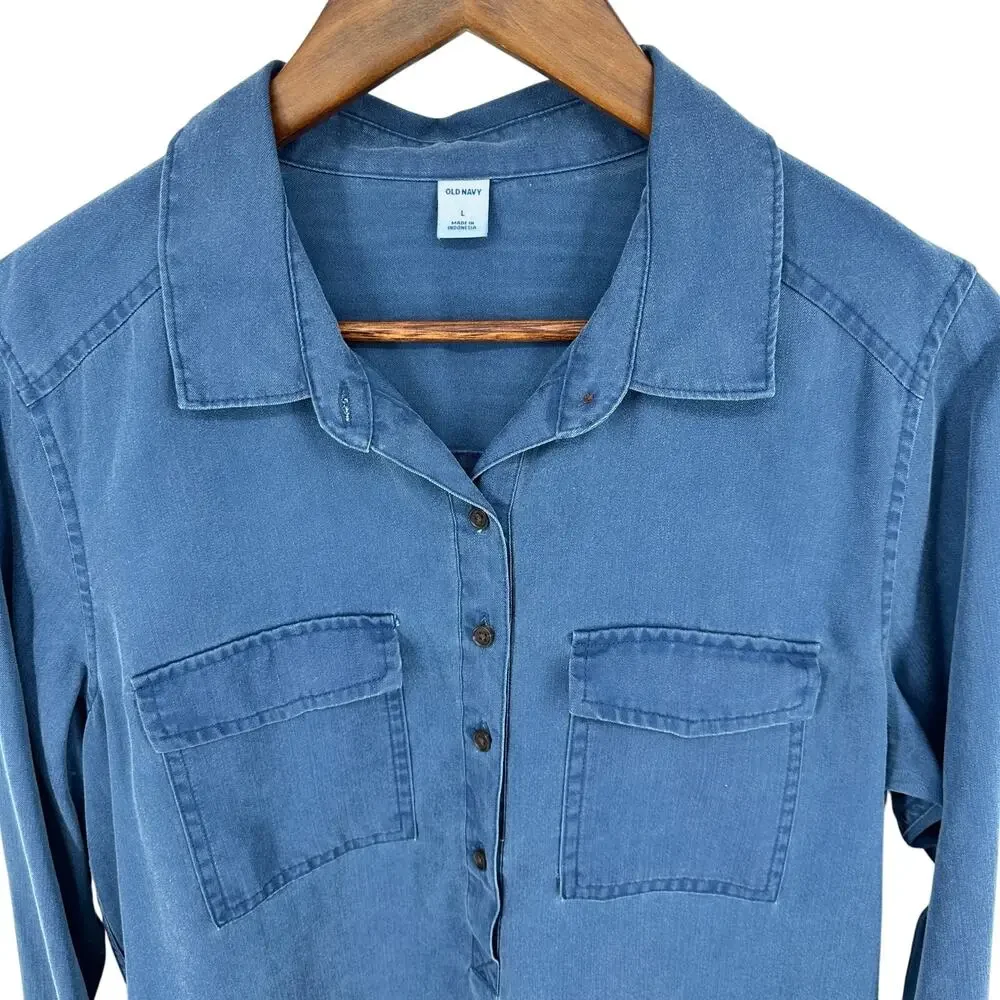 Old Navy Womens Size Large Faded Denim Twill Dress NWT Minimalist Basic EUC - Picture 3 of 9